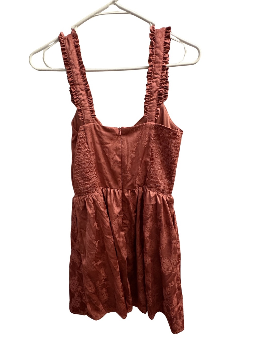 Ruffled Strap Coral Pink Sundress, Satiny Fabric - Picture 5 of 6